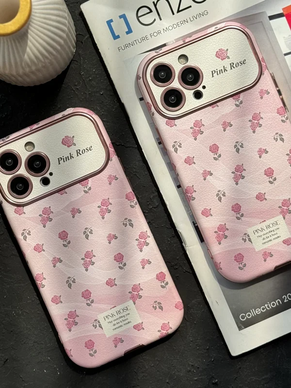 قاب موبایل آیفون شاخه گل رز صورتی