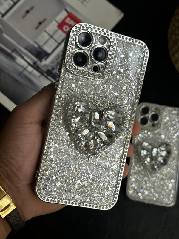 قاب آیفون بلینگی قلب پولکی دور نگین