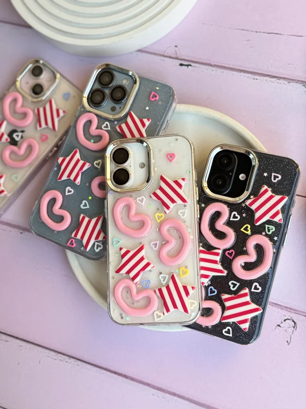 کاور گوشی آیفون قاب آبنبات ستاره و قلب برجسته