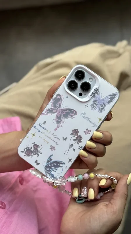 قاب موبایل آیفون گل و پروانه لوناریا + بندست