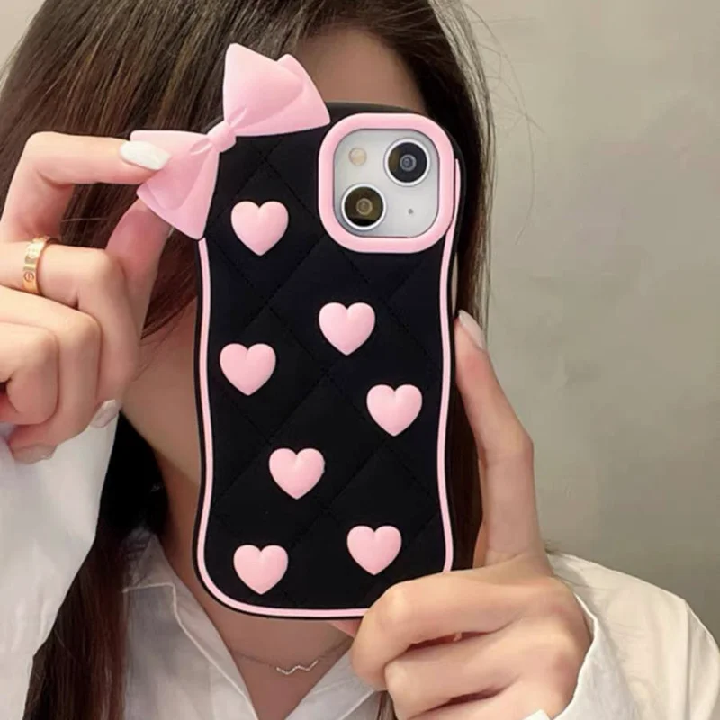 قاب گوشی پاپیون قلب صورتی آیفون