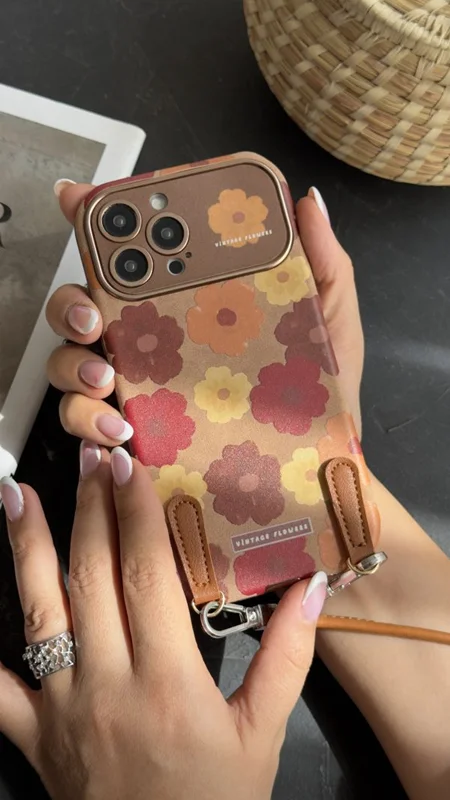 کاور موبایل آیفون قاب گل وینتیج فلاور بندی