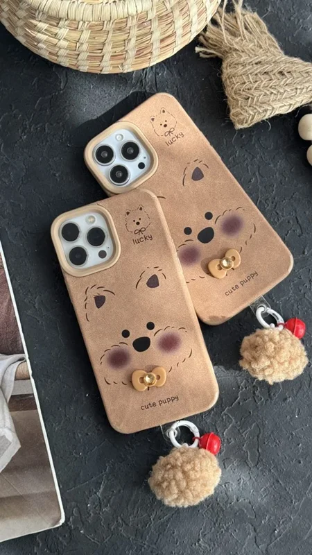 کاور گوشی آیفون سگ بیگ فیس پاپی پاپیون برجسته + زنگوله پشمالو