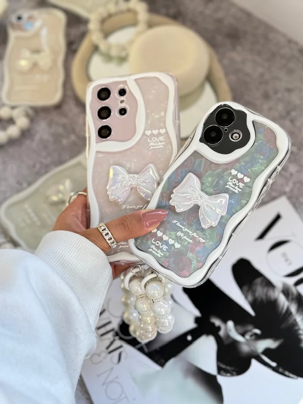 قاب آیفون Ribbon Love همراه با بند مرواریدی