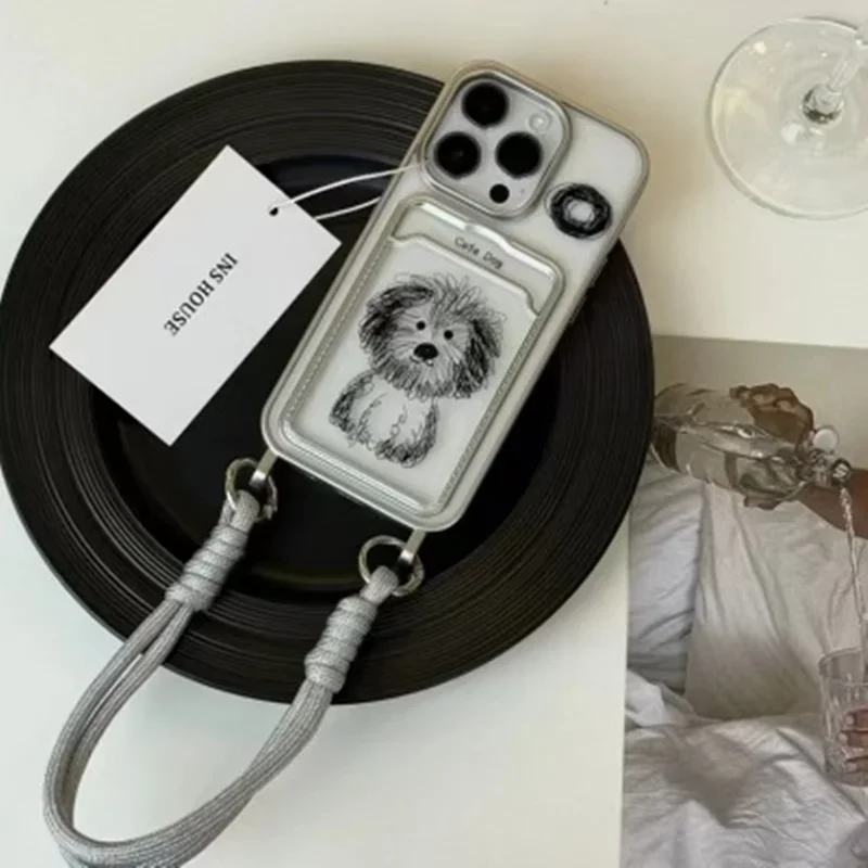 کاور گوشی آیفون cute dog به همراه جاکارتی و بند دستی