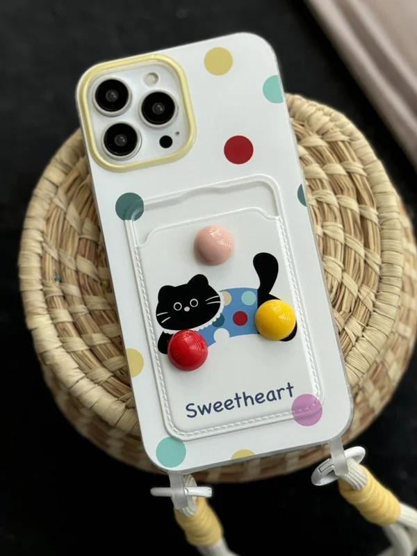 کاور آیفون گربه خوش قلب توپی جاکارتی بنددار