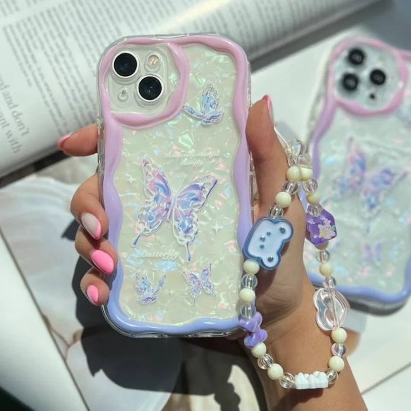 گارد گوشی آیفون پروانه پاستیلی آویزدار صدفی