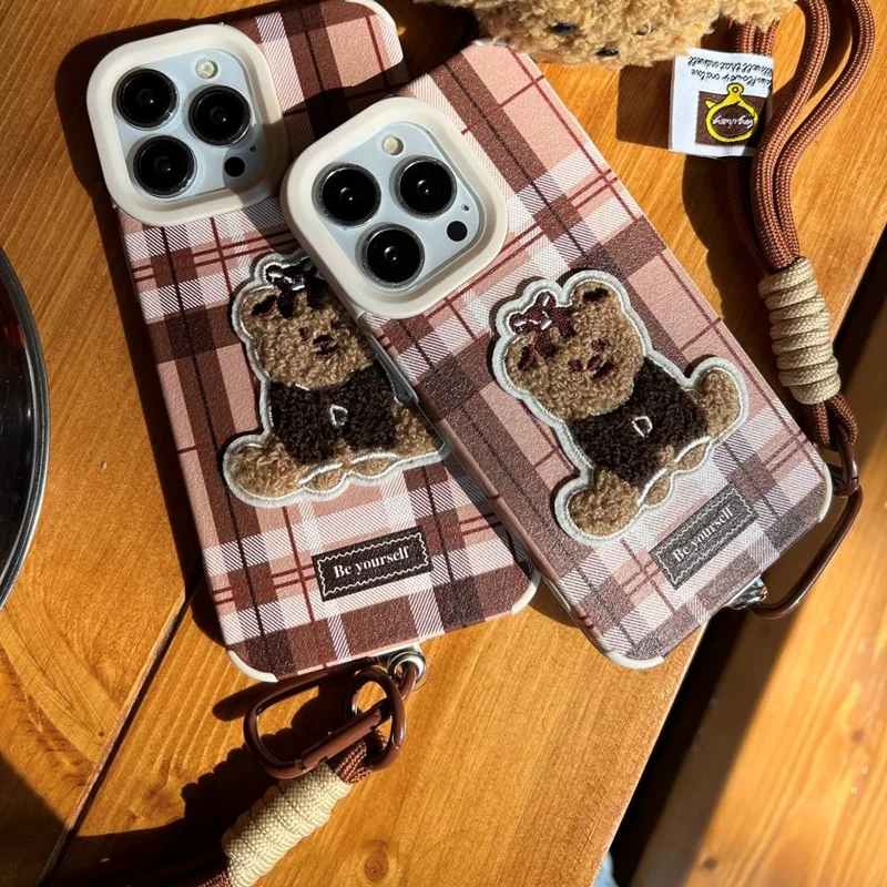 قاب گوشی آیفون Burrbery Teddy + بند آویز گوشی