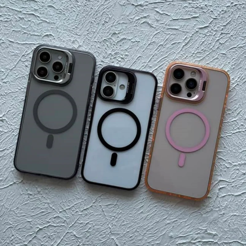 قاب گوشی آیفون شفاف استندشو براکت به همراه مگسیف BRACKET