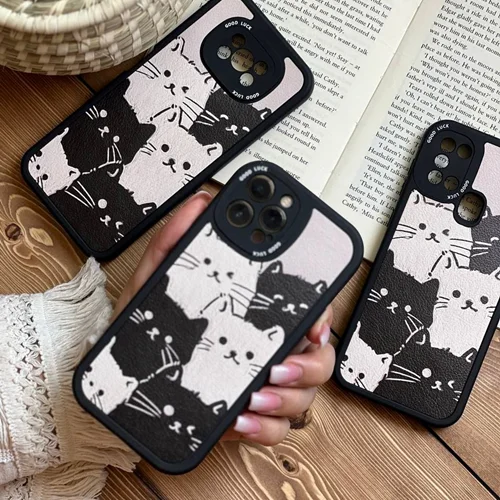 قاب موبایل شیائومی گربه های کیوت سیاه و سفید محافظ لنزدار