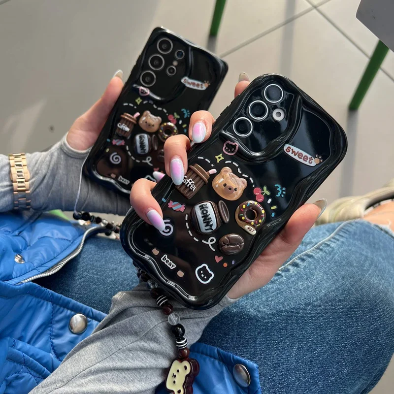 قاب گوشی سامسونگ sweet bear همراه با آویز شکلاتی