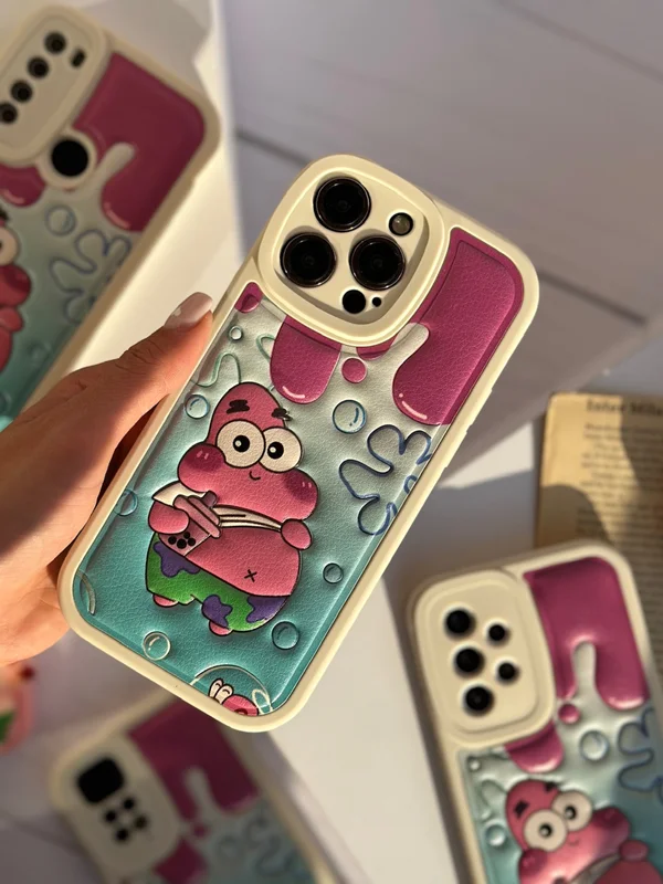 قاب گوشی آیفون برجسته چرمی Patrick Star