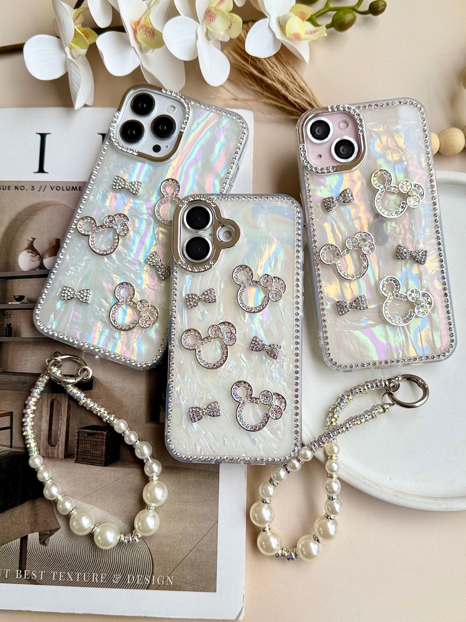 قاب موبایل آیفون میکی دیاموند یخی با آویز